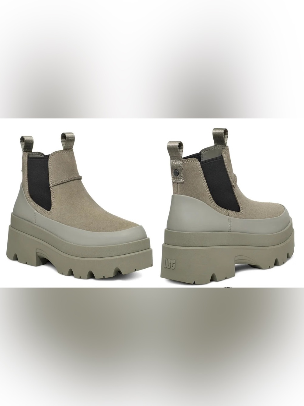 UGG Women's Olive-Taupe Brisbane Chelsea Platform Booties